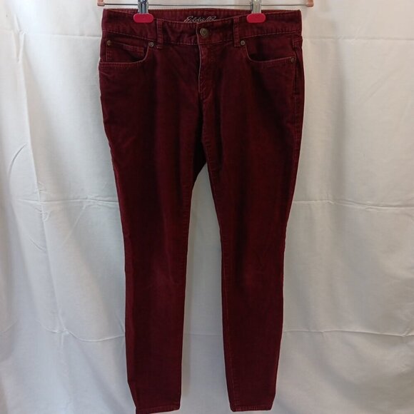 Size 4 Eddie Bauer Slightly Curvy Skinny Corduroy Pants Womens Burgundy Red - Picture 2 of 13